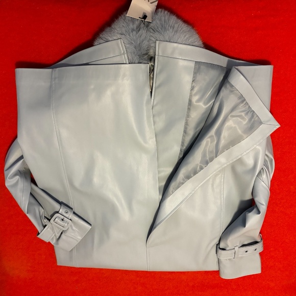 Zara light blue belted faux leather trench coat NWT - Picture 13 of 15